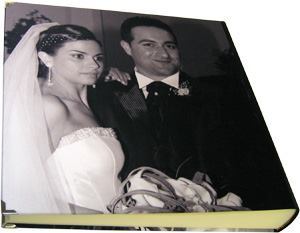wedding photo album with photo on the back